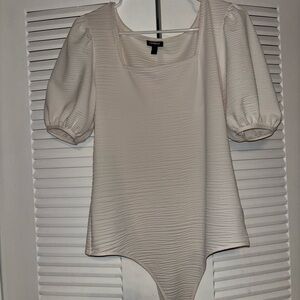 Express Cream Ribbed Puff Sleeve Bodysuit